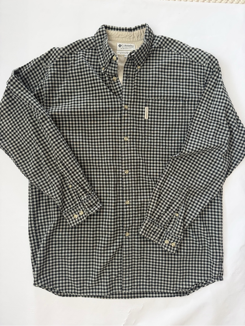 Columbia Black and White Gingham Button-Down Shirt